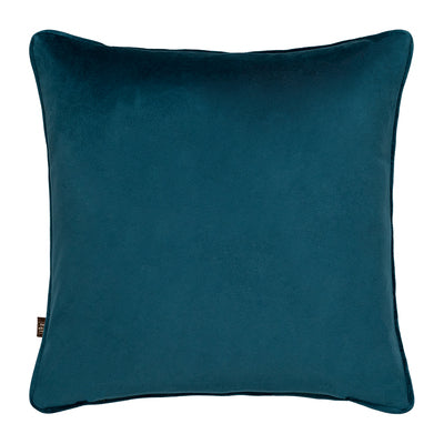 Front image of green/teal velvet cushion in 43x43cm size. Made from Jacquard fabric by Scatter Box