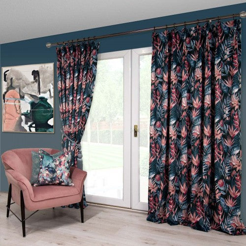 Scatter Box Tasmin Double Pinch Pleat Curtains, Teal/Pink