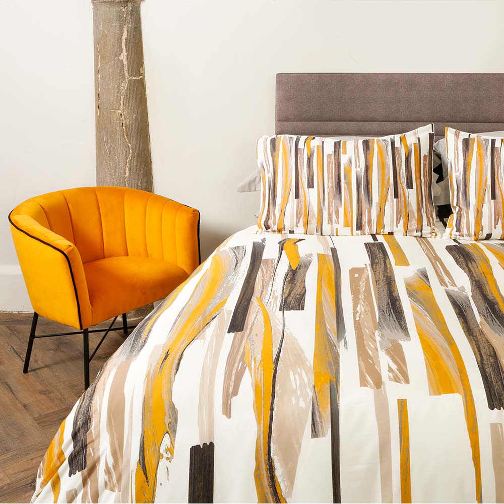 Scatter Box Bedding - Brushstroke - Ochre, Brown, White - Striped Painted Pattern - Double, King, Super King