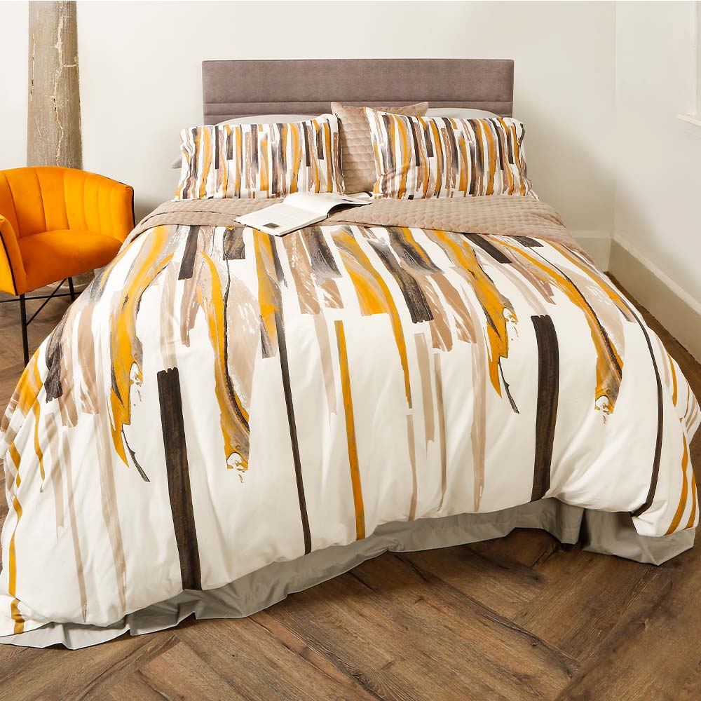 Scatter Box Bedding - Brushstroke - Ochre, Brown, White - Striped Painted Pattern - Double, King, Super King